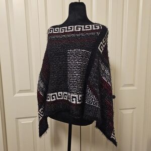 Sweater Poncho Shawl Geometric Mohair Look Black Grey Red